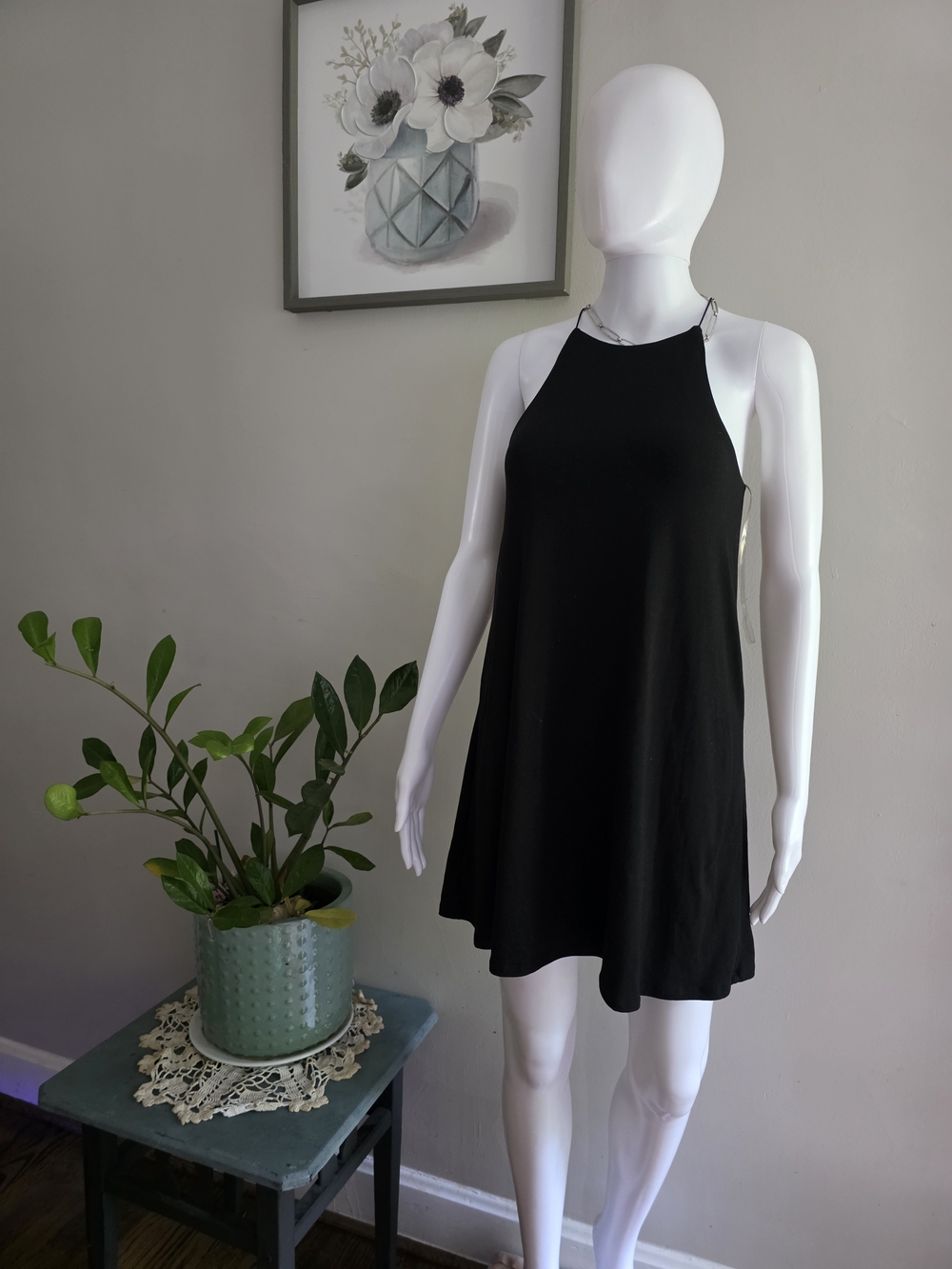 Mm Mm Mn Black Halter Mini Dress with Thin Straps